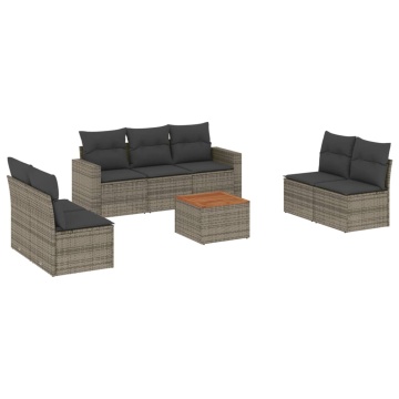 Set canapele de grădină cu perne, 8 piese, gri, poliratan - Img 2