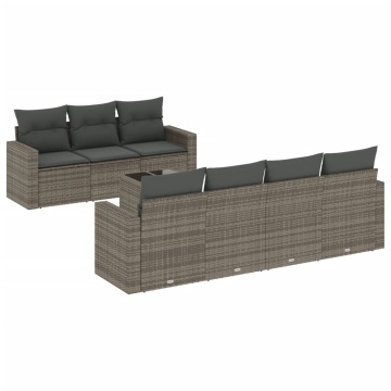 Set canapele de grădină cu perne, 8 piese, gri, poliratan - Img 2