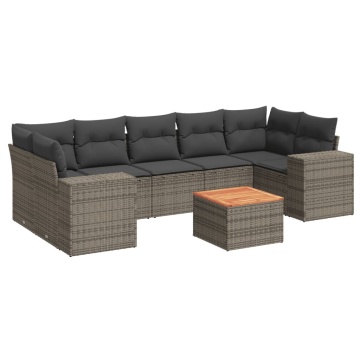 Set canapele de grădină cu perne, 8 piese, gri, poliratan - Img 2