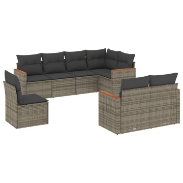 Set canapele de grădină cu perne, 8 piese, gri, poliratan - Img 2