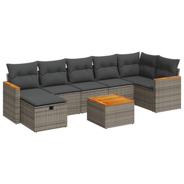 Set canapele de grădină cu perne, 8 piese, gri, poliratan - Img 2