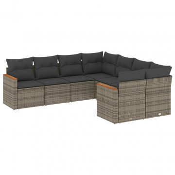 Set canapele de grădină cu perne, 8 piese, gri, poliratan - Img 2