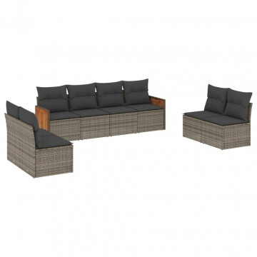 Set canapele de grădină cu perne, 8 piese, gri, poliratan - Img 2
