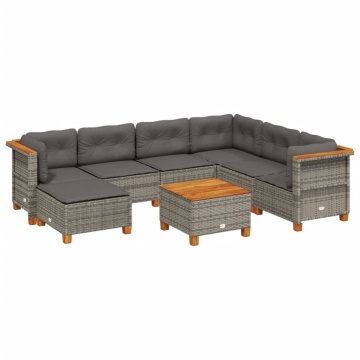 Set canapele de grădină cu perne, 8 piese, gri, poliratan - Img 2