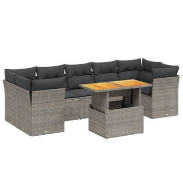 Set canapele de grădină cu perne, 8 piese, gri, poliratan - Img 2