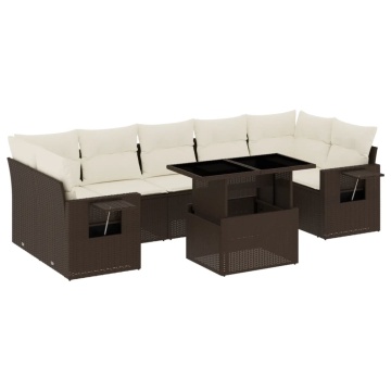 Set canapele de grădină cu perne, 8 piese, maro, poliratan - Img 2