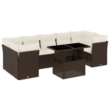 Set canapele de grădină cu perne, 8 piese, maro, poliratan - Img 2