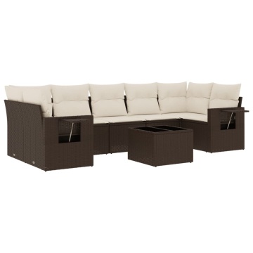 Set canapele de grădină cu perne, 8 piese, maro, poliratan - Img 2