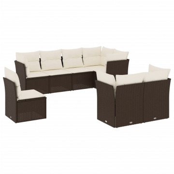Set canapele de grădină cu perne, 8 piese, maro, poliratan - Img 2