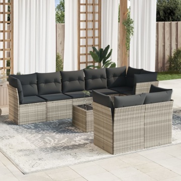 Set canapele de grădină cu perne, 9 piese gri deschis poliratan - Img 1