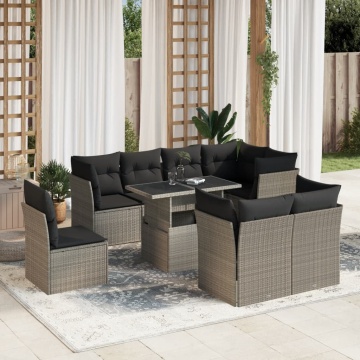 Set canapele de grădină cu perne, 9 piese gri deschis poliratan - Img 1