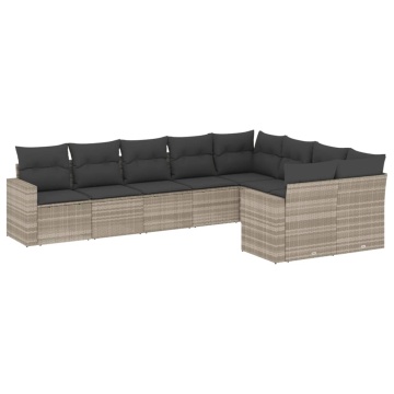 Set canapele de grădină cu perne, 9 piese gri deschis poliratan - Img 2