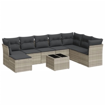 Set canapele de grădină cu perne, 9 piese gri deschis poliratan - Img 2