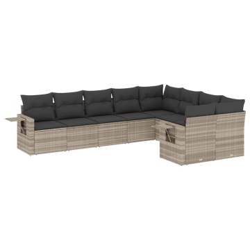 Set canapele de grădină cu perne, 9 piese gri deschis poliratan - Img 2