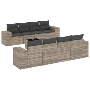 Set canapele de grădină cu perne, 9 piese gri deschis poliratan - Img 2
