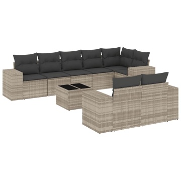 Set canapele de grădină cu perne, 9 piese gri deschis poliratan - Img 2