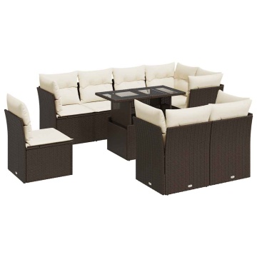 Set canapele de grădină cu perne, 9 piese, maro, poliratan - Img 2