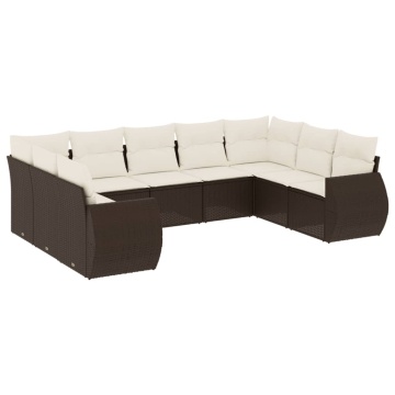 Set canapele de grădină cu perne, 9 piese, maro, poliratan - Img 2