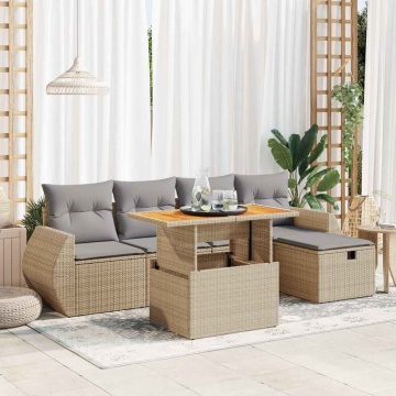 Set canapele grădină cu perne 6 piese bej poliratan/lemn acacia - Img 1