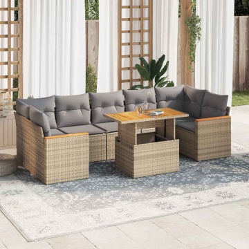 Set canapele grădină cu perne 7 piese bej poliratan/lemn acacia - Img 1