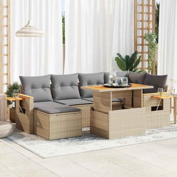 Set canapele grădină cu perne 7 piese bej poliratan/lemn acacia - Img 1