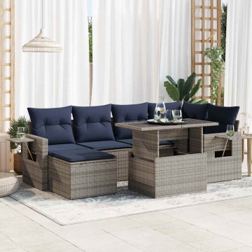 Set canapele grădină cu perne 7 piese gri poliratan/lemn acacia - Img 1