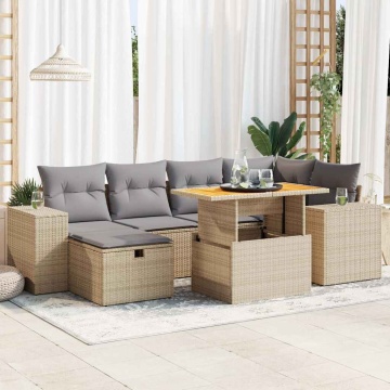 Set canapele grădină cu perne 8 piese bej poliratan/lemn acacia - Img 1