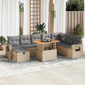 Set canapele grădină cu perne 9 piese bej poliratan/lemn acacia - Img 1