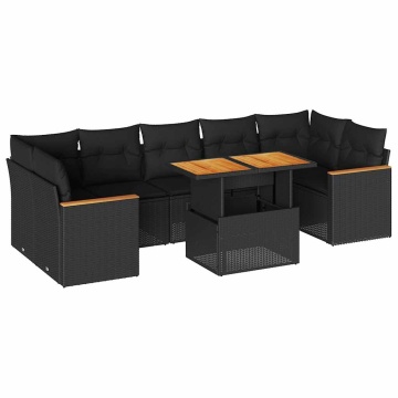 Set canapele grădină perne 7 piese negru, poliratan/lemn acacia - Img 2