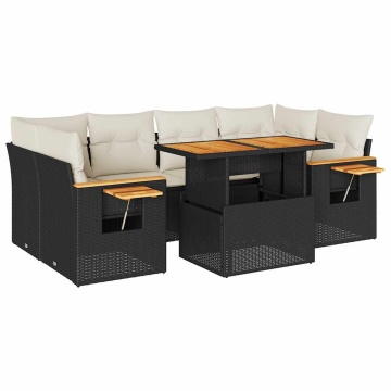 Set canapele grădină perne 7 piese negru, poliratan/lemn acacia - Img 2