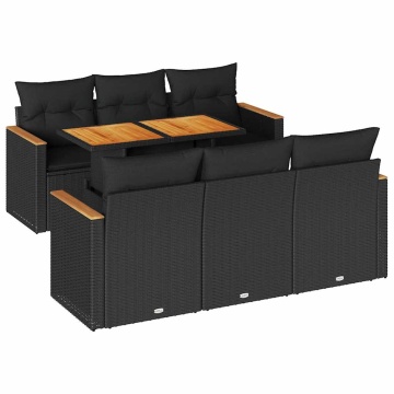 Set canapele grădină perne 7 piese negru, poliratan/lemn acacia - Img 2