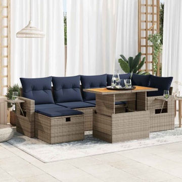 Set canapele grădină perne 7 piese negru, poliratan/lemn acacia - Img 1