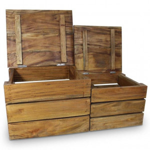 Set cutii de depozitare 2 bucăți, lemn masiv reciclat - Img 2