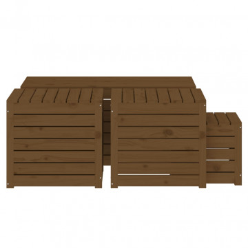Set cutii de grădină, 4 piese, maro miere, lemn masiv de pin - Img 6