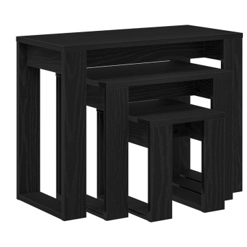 Set de 3 mese stivuibile, stejar negru, lemn prelucrat - Img 2