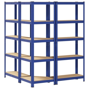 Set de 3 rafturi cu 5 straturi oțel albastru și lemn prelucrat - Img 5