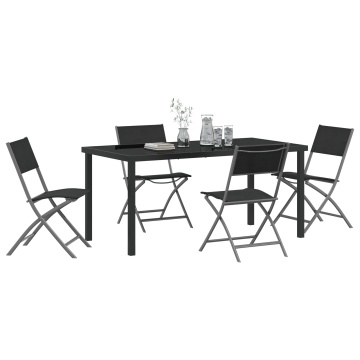 Set de 5 Piese pentru Dining în Grădină Negru Textilenă și Oțel - Img 3