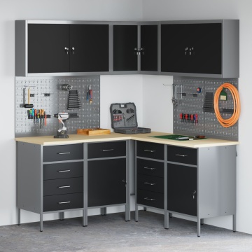 Set de Birou și Panou cu Umerașe 12 Piese Negru MDF și Metal - Img 4