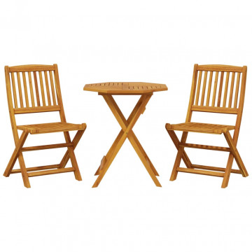 Set de bistro pliabil, 3 piese, lemn masiv de acacia - Img 2