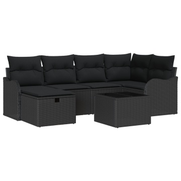 Set de Canapea de Grădină cu 7 Piese cu Pernițe Negru Ratan Poly, Canapeaua de Grădină cu 2 Locuri cu Pernițe Negru Ratan Poly - Img 2