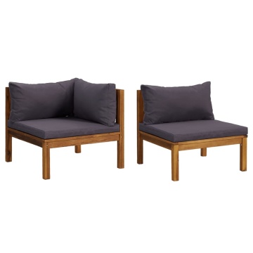 Set de canapele, 2 piese, perne gri închis, lemn masiv acacia - Img 2