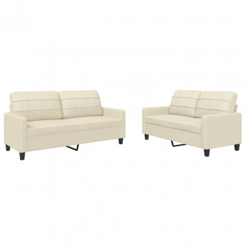 Set de canapele cu perne, 2 piese, crem, piele ecologică - Img 2