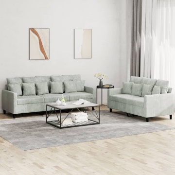 Set de canapele cu perne, 2 piese, gri deschis, catifea - Img 1