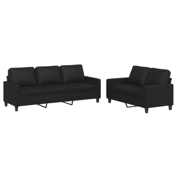 Set de canapele cu perne, 2 piese, negru, piele ecologică - Img 2