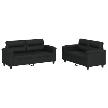 Set de canapele cu perne, 2 piese, negru, piele ecologică - Img 2