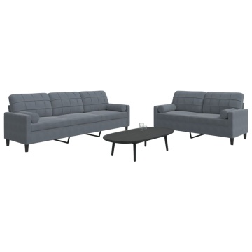 Set de canapele cu perne/rulouri, 2 piese, gri închis, catifea - Img 1