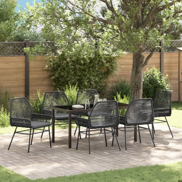 Set de dining de grădină cu 7 piese și perne Negru Rattan polimeric - Img 1