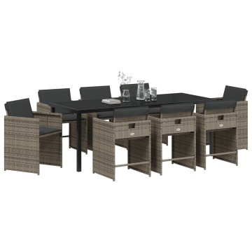 Set de dining în grădină cu 9 piese, cu perne, gri, poliratan - Img 3