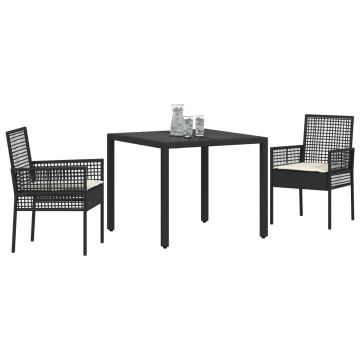 Set de dining pentru grădină 3 piese cu perne Negru Poliratan - Img 3
