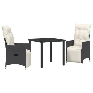 Set de dining pentru grădină 3 piese cu perne Negru Poliratan - Img 2